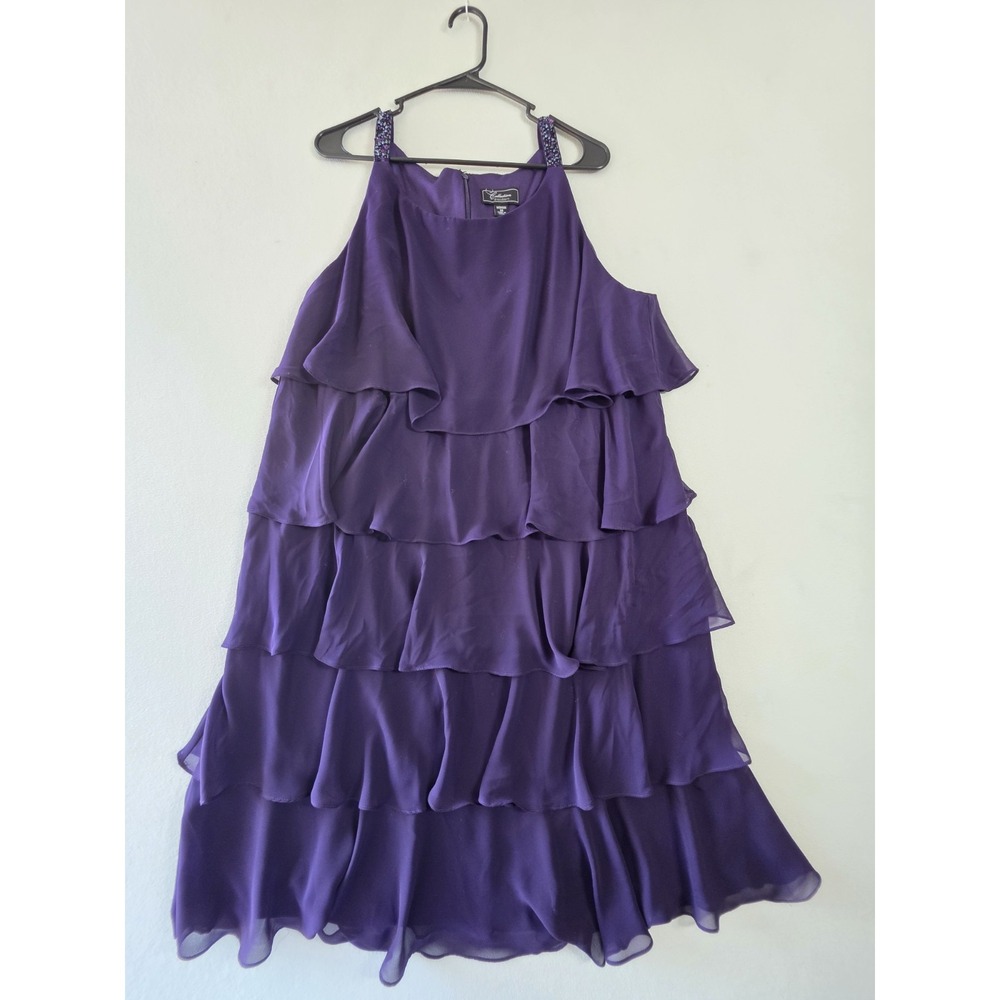 DressBarn Collection Women 22 Purple Tiered Ruffle Dress Beaded Straps Plus Size